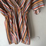 Hummingbird ‎ Dress Womens Medium Multi Stripe Short Sleeve V Neck Boho Summer Photo 2