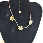 Clair's Brown Leather Brass Tone Rhinestone Accent Flower Choker Necklace Photo 0