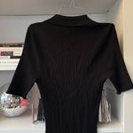 Good American  Black Ribbed Short Sleeve Polo Stretch Knit Sweater Midi Dress Photo 5