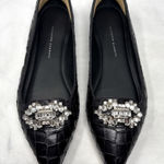 Giuseppe Zanotti  Rhinestone Embellished Croc Leather Pointed Toe Ballet Flats 38 Photo 0