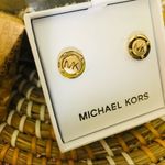 Michael Kors Signature MK Logo Stud Earrings Gold Tone NWT Photo 0