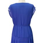 Reiss  Thena Royal Blue Silk Midi Dress Size 8 Sheer Belted Overlay Fit & Flare Photo 7
