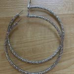 Boutique Silver Tone Diamond Cut Round 4 inch Statement Hoops Photo 0