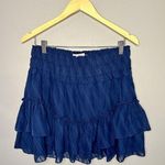 Ramy Brook Caden Skirt Textured Tiered Mini Navy Blue Elastic Waist Sz Large NEW Photo 5
