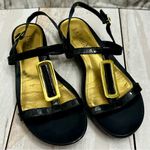 Lauren Ralph Lauren Black Sandals Golden Buckle Strappy Flats Summer Vibes Vacay Size 9.5 Photo 8