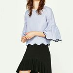 ZARA blue stripe scalloped hem bell sleeve top Photo 1