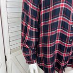 Loft Plaid Lightweight Bishop Sleeve Button Up Tunic Shirt Blue Red Small Photo 5