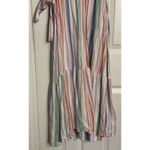 Time & Tru Pastel Striped Dress, Tie Waist, Midi, Linen, V Photo 2