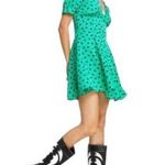 Topshop Spot Swing Tea Dress Size 8 Green Dot Flirty Unlined V-Neck $74 side zip Photo 0