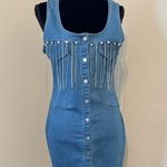 Haute Monde  Denim Blue Rhinestone Dress Size Large Photo 0