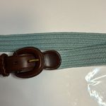 Talbots  SKY BLUE CLOTH BELT WITH DARK BROWN LEATHER SIZE LARGE…47” LONG…1” WIDE Photo 1