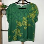 CAbi  Style 597 Green Envy Medallion‎ Yellow Floral Cap Sleeve Blouse Size Medium Photo 1
