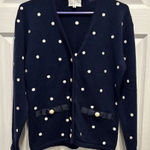 Susan Bristol Vintage‎  Blue White Cardigan Ribbon Embellished Polka Dot Small Photo 0