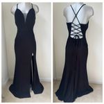 CACHET Glitter Knit Sheath Maxi Dress with Illusion Plunge Size 8 Black Silver Photo 2