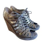 Johnston & Murphy Maddie Metallic Snakeskin Print Lace Up Wedge Photo 0