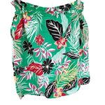 Cynthia Rowley Linen Skirt M Green Tropical Floral Cruise Casual Button Tie Mini Photo 3