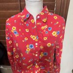 Jones New York  Linen blend shirt Red Floral Long Sleeve Button Down sz XL Photo 2