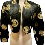 Cache Black and Gold Asian Patterned open front silk Blazer Photo 0