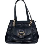 Brighton Vintage Purse Black Croc Embossed Leather Suede Metal Chain Link Strap Photo 0