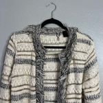 BKE Boutique Sweater Cardigan Size L Boho Fringe Pockets Striped Gray Size L Photo 2