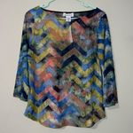 Peck & Peck  size medium blouse zig zag chevron print semi sheer top 3/4 sleeves Photo 7