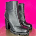 Schutz  Nandy Black Leather Lug Sole High Block Heel Ankle Boot Sz 36 Photo 0