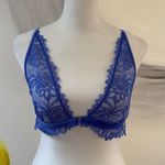 Free People bralette. Size Small. Blue lace with velvet straps. Like new. Photo 0