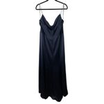 NWT AMSALE Chloe Navy Fluid Satin Drape Neck Side Slit Maxi Dress Size 16 GB131S Blue Photo 4