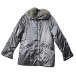 Silver Puffer Coat L Faux Fur Collar Outerwear Cabin Core Cozy Chic Ski Resort Size L Photo 2