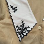 Sunyuer Embroidered Blouse Beige Black Dark Floral Puff Sleeve Deep Vneck Collar Black Size M Photo 5