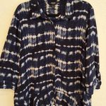 Simply Vera, Vera Wang Simply Vera Vera Wang Women's XL Navy Blue White Tie-Dye Button Down Blouse Photo 0