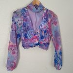 ZARA  Choker Chiffon Blue Pink Long Sleeve Top Ruched 70s Party Blogger Summer Photo 1