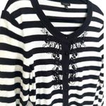 Talbots Womens Button Cardigan Sweater Beaded Black White Stripe Size Medium Photo 1