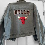 Red and Blue Cropped Jean Jacket with Distressed Finish Size XXL Photo 1