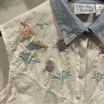 Cute vintage 80’s cotton chambray pearl collar beaded sequin fishies blouse 🐠🐟🐡 Blue Size XL Photo 5