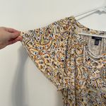 CHAPS  Jersey Flutter Sleeve Top Cream Yellow Multi Paisley Lace Up Short Sleeve Photo 8