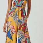 Bel Kazan Evie Jumpsuit Colorful Maxi Jumpsuit With Leaf Print Size Medium Yellow Photo 0