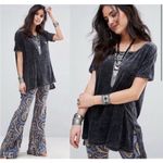Free People  Doran Velvet Grey Short Sleeve Tunic Top Oversized Size Small Photo 2