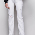 Good American  Denim Good Boy High Rise Boyfriend Distressed Slit Jeans White 25 Photo 0