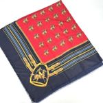 Women's Equestrian Horse Carriage Belt Print Fringe Scarf Made in Italy‎ 45 x 46 Red Photo 0