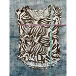 Ann Taylor  Loft Brown White Abstract Zebra Pattern 100% Linen Short Sleeve Tee S Photo 4