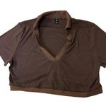 SheIn  Brown Plus Size Ribbed Vneck Short Sleeve Cropped Top 2XL Photo 0