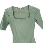 BODEN Square Neck Sage Green Extended Short Sleeve Stretch Fitted Bodysuit Size 2 Photo 6