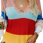 Boohoo  frayed knit rainbow sweater sz US 14 Photo 5