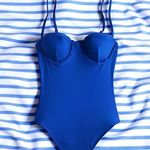 J.Crew NWT Heritage Balconette Underwire One Piece Swimsuit Blue Size 10 Preppy Photo 1