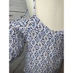 NWT Stitch Fix Langlock Cold Shoulder Blouse Large Skies are Blue shirt Lace Hem Photo 8