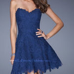 La Femme  19160 Navy Strapless Floral Mini Dress Photo 0