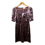 Buddy‎ Love Crushed Velvet Mini Dress Puff Sleeve Plunge Neck Purple Small NWT Photo 3