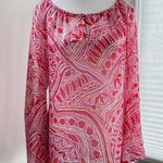 Trina Turk Pink Purple Small Silk Blend Resortwear Flowy Blouse Boho Coastal Photo 0