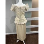 Vintage silk Fabian Molina Cream Lace Peplum Dress size 8 Off Shoulder Formal Tan Photo 4